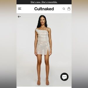 CULTNAKED Champagne Sequin One-Shoulder Mini Dress
